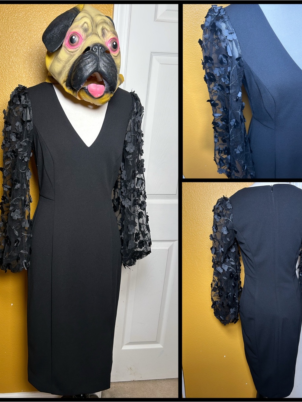 Gorgeous, ELIZA J, sheer balloon sleeve 3D flower dress!!